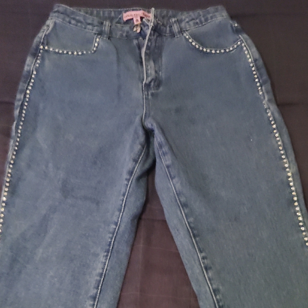 Dolls Kill Blue Straight Leg Jeans with Studded Details